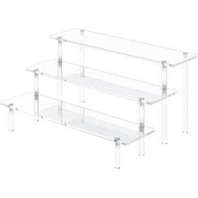 3 Tier Acrylic Display Risers, Large Perfume Organizer Stand, Clear Cupcake Stand Holder, Display Shelves for Figurines, Dessert Shelf for Party, Risers Display Stand for Decoration (2 Pack)