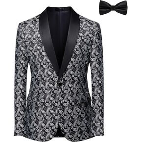 Mens Blazer Floral Casual Suit Sport Coats Jackets One Button Shawl Lapel Tuxedo for Men Dress Party