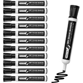 MaxGear Dry Erase Markers Bulk, 12 Count Black Dry Erase Markers Set, Whiteboard Markers Chisel Tip, Dry Erase Board Marker, Black White Board Marker Set for School Office, Chisel Tip, Black, 12 Pack