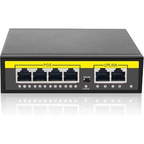 KuWFi 6-Port Ethernet Network Switch 2 Port Uplink 802.3AT/AF 72W Cat5 Unmanaged Metal Smart Desktop Network Power Over Ethernet Injector Splitter