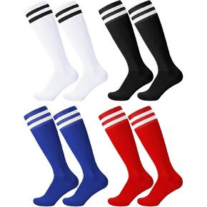 4 Pairs Childrens Football Socks Kids Football Socks Breathable Soccer Socks Long Football Sports Socks for Kids Boys Girls Youth Junior Running, Training, Rugby, Hockey (Aged 5-13)