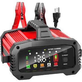 YONHAN 25Amp Battery Charger 12V/24V LiFePO4 Car Battery Charger with Booster Mode, 5 Level Adjustable Current (25A/20A/8A/2A/AUTO-A), Battery Maintainer Trickle Charger for All Lead Acid Batteries