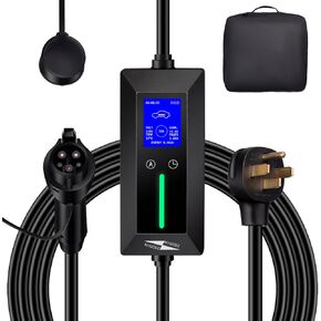 DSY Portable 7KW EV Charger, 32A 240V, 16ft Cable SAE J1772 Portable Electric Vehicle Charger with NEMA 14-50P Plug, Adjustable Current/Delay Timer