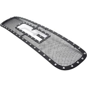 APS Compatible with GMC Sierra 1500HD 2500HD 3500 2001-2002 & Yukon XL 00-06 with Logo Show Main Upper Stainless Black Rivet Mesh Grille Inserts S18-H3075LG