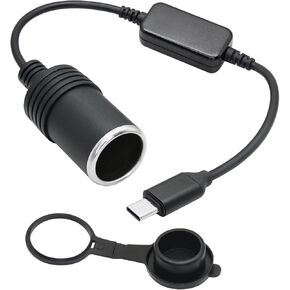 USB C Male to Cigarette Lighter Female Socket Power Cable 1FT, 5V USB Type C to 12V Cigarette Lighter Socket Female Converter Adapter with Dust Cap, for Dash Cam, GPS and Other 12W Car Electronics