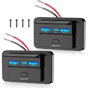 2PCS 3 Ports 12V RV USB Outlet 72W, Gibbab Dual USB QC3.0 36W & PD3.0 Type-C Quick Charge 36W Panel Wall Mount, Automotive Car USB Socket Charger Adapter for RV Marine Boat Bus ATV Motorcycle Truck