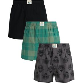 Lucky Brand Men's Underwear - Classic Woven Boxers with Functional Fly (3 Pack), Size X-Large, PlaidSmoked Pearl PrintJet Black