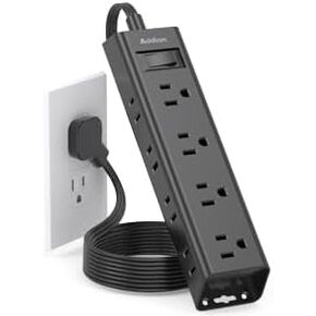 Extension Cord Flat Wall Plug - Surge Protector Power Strip with 12 Outlets, 5ft, Outlet Extender with Multiple Outlets, Wall Mount, Desk Charging Station for Home Office Dorm Room Essentials, Black