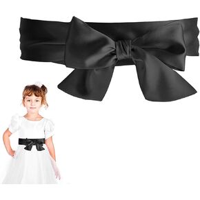 حزام وشاح أسود من Aster للفتيات، وشاح كلاسيكي بسيط للفتيات على شكل زهرة، أحزمة خصر طويلة لحفلات الزفاف، بعرض 1.96 بوصة in Kuwait