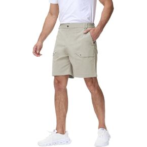Mens Casual Twill Cargo Shorts Classic Stretch Golf Hiking Short with 6 Pockets Include 2 Zipper Pocket
