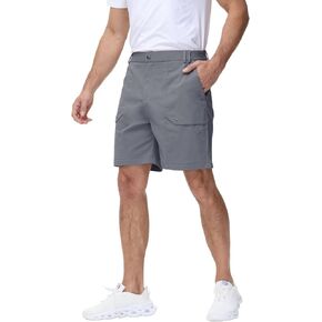 شورت رجالي كاجوال من نسيج قطني طويل كلاسيكي قابل للتمدد للمشي لمسافات طويلة مع 6 جيوب تتضمن 2 جيب بسحاب