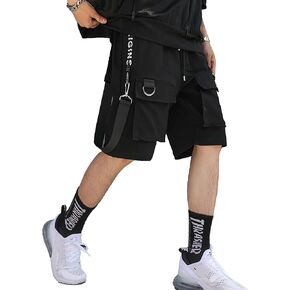 XYXIONGMAO Men's Casual Black Streetwear Techwear Hip Hop Black Cargo Pants Shorts Sweatpants Joggers for Men