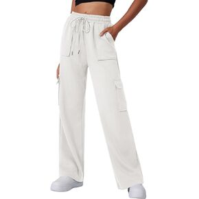 Aleumdr Women's Cargo Sweatpants High Waisted Wide Leg Pants Athletic Casual Baggy Sweat Pants with Pockets