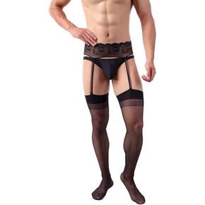 Sexy Mens Lingerie Stockings Garter Belt Sleepwear Pantyhose Sissy Suspender Lace Tights