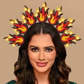 GORTIN Light Up Fire Headband LED Red Flame Headpiece Halloween Festival Costume Headwear Hair Accessories for Women