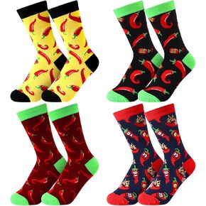 Haysandy 4 Pairs Chili Pepper Socks for Men Red Hot Spicy Funny Calf Socks Novelty Hot socks for Adult Gourmet Enthusiast Chili Festival Party Gifts