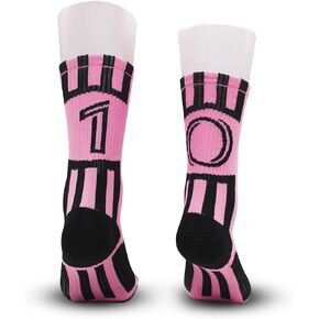 Team Number Socks |Crew Socks |Football |Hockey |Basketball |Volleyball |Soccer |Choose Your Number |Pink & Black.