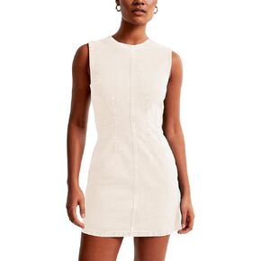 Daacee Women’s Sleeveless Bodycon Denim Mini Dress Casual Waist Tucks Tank Jean Dresses