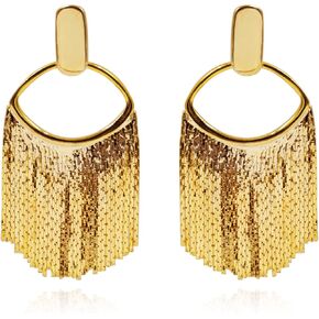 CW 24K Gold-plated fashion tassel dangle Earrings,Sparkling big Womens gold earrings.Formal simple and versatile large dangle earrings for womens trendy.
