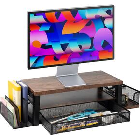 2-Tier Monitor Stand Riser & Computer Desk Organizer with Drawer & Mail Organizer, Desk Accessories & Workspace Organizers for iMac, Laptop, Printer