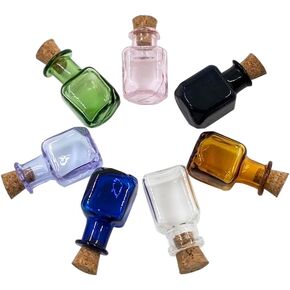2ml Mini Rectangle Glass Color Bottles With Cork Colored Glass Bottles with Cork Stoppers Mix 7 Colors
