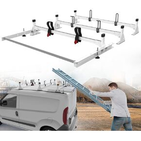 حامل سقف للشاحنة مصنوع من الفولاذ عالي التحمل مقاس 46 بوصة، رف سلم للشاحنة مع أسطوانة شحن خلفية مناسبة لسيارة Ford Transit Connect لعام 2014، أبيض، 3 قضبان، 750 رطلًا in Kuwait