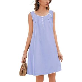 Ekouaer Cotton Nightgowns for Women Sleeveless Night Gown Victorian Sleepshirt Sleep Dress Button Wide Strap Gown S-2XL