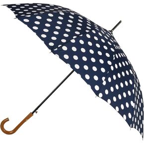 Agaric Classic Wooden Hook Handle J Stick Umbrella Auto Open Windproof Umbrella for Women (Navy Blue)