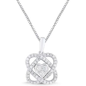 Diamond Heart Love Knot Necklace 1/4 cttw in Sterling Silver or 14kt Yellow Gold Plated Silver - 18 Inch Chain