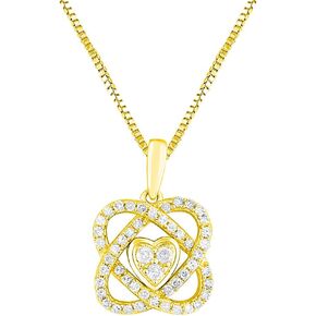 Diamond Heart Love Knot Necklace 1/4 cttw in Sterling Silver or 14kt Yellow Gold Plated Silver - 18 Inch Chain