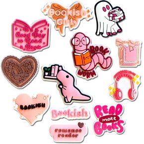 12Pcs Pink Bookish Shoe Decoration Charms for Corc Clog, Book Aesthetic Preppy Reading Charms Accessories for Girls Women
