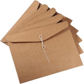 YOKIVE 10 Pack String Envelope File Folder, String Tie Closure Paper Pocket Folders | Letter Size Bills Files Organizer for Office(Brown, A4)
