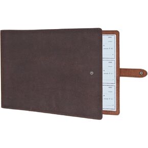 Fan&Ran 7 Ring Check Binder for Business Checks, 500 Checks Capacity for 9" x 13" Sheets, Genuine Leather Checkbook Binder with Snap Closure, Vintage Brown