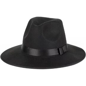 Two Tone Black Wide Brim Fedora Hat with Band Church Derby Bowknot Panama Cap Beach Trilby Sun Hat for Men Women