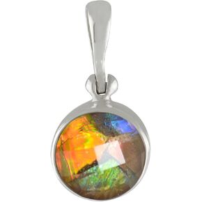 Starborn Ammolite and Faceted Quartz Sterling Silver Round Pendant - Small