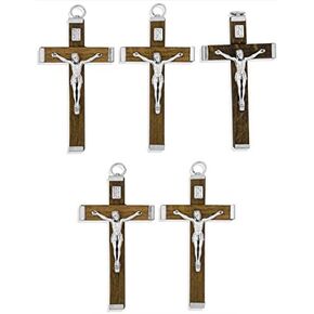 Traditional Wood Crucifix Pendant for Necklace or Rosary Use - 5 Pack