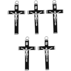 Traditional Wood Crucifix Pendant for Necklace or Rosary Use - 5 Pack