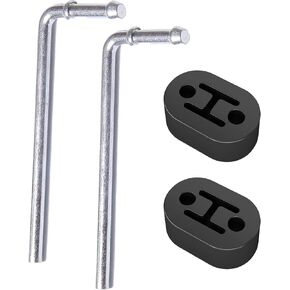2Pack Exhaust Hanger rods 3/8 x 9.5 inchs 90 Degree double plug Bend Exhaust Hanger Weld on and 2Pack 2 Holes Exhaust Hanger Rubber Insulator Bushing Mount