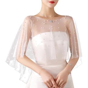 Wedding Bridal Cloaks Faux Pearl Wedding Cape Short Shoulder Cover up Cape Beaded Evening Wrap Shawl Dress Prom Party Accessories for Women