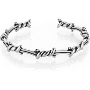 HZMAN Barbed Wire Bracelet for Men Retro Gothic Punk Stainless Steel Thorns Cuff Bracelet Jewelry Gift