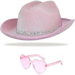 Cowgirl Hat with Heart Sunglasses Glitter Cowboy Hat for Women Cosplay Bachelor Party Costume Hats
