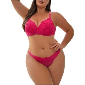 MakeMeChic Women's Plus Size Sexy Lace Lingerie Sets 2 Piece Underwire Bra and Panty Set