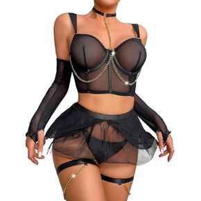 Women's Sexy Bra and Lingerie Set Linked Strappy with Chain Teddy Babydoll Bodysuit Underwire in Saudi Arabia