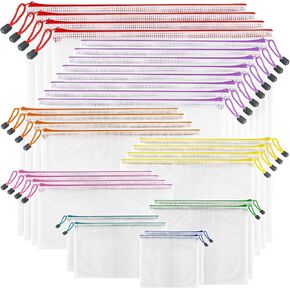 Mesh Zipper Pouch Bags, 24 Pcs Clear Zipper Pouches, A4 Letter Size, Waterproof Document Bags Zip File Folder Organizing Storage Bag for School, Office Supplies.