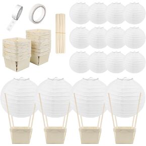 12Set of Hot Air Balloon Paper Lanterns Table Centerpieces Decoration DIY Paper Lanterns Wooden Berry Boxes with Sticks for Birthday Wedding Party Table Decor Christmas Party Decor Gift (Blue Series)