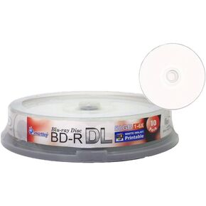 Smartbuy 50gb 6X Blu-ray Bd-r Dl طبقة مزدوجة فارغة بيضاء نافثة للحبر قابلة للطباعة قرص وسائط قابل للتسجيل (10 أسطوانات)