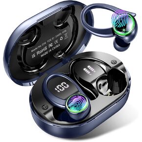 Headphones Bluetooth 5.3 Wireless Earbuds ENC Noise Cancelling Mic, Bass Stereo Over Ear buds with Earhooks, 48H Playback and Dual LED Display, IP7 Waterproof Earphones for Sports/Workouts/Gym/Gaming