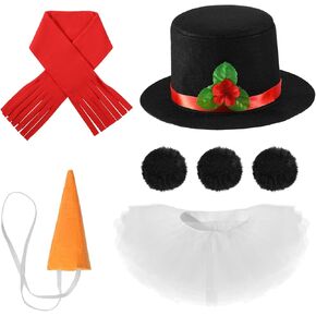 Haysandy 7 Pcs Adult Kid Snowman Christmas Costume Kit, Snowman Hat Carrot Nose Scarf White 5 Layers Tutu Skirt 3 Balls(Cute, Adult Size)