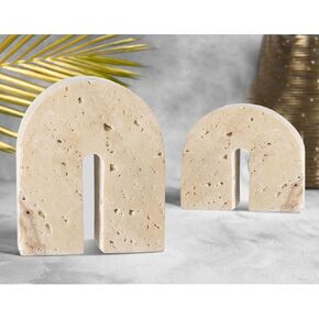 2 Pcs Travertine Marble Bookends 5 Inch, 3 Inch Decorative Stone Bookends Heavy Duty Marble Book Holder for Heavy Books Bookshelf Bathroom Home Library Kitchen Decor