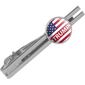 GRAPHICS & MORE President Trump American Flag Round Tie Bar Clip Clasp Tack Silver Color Plated